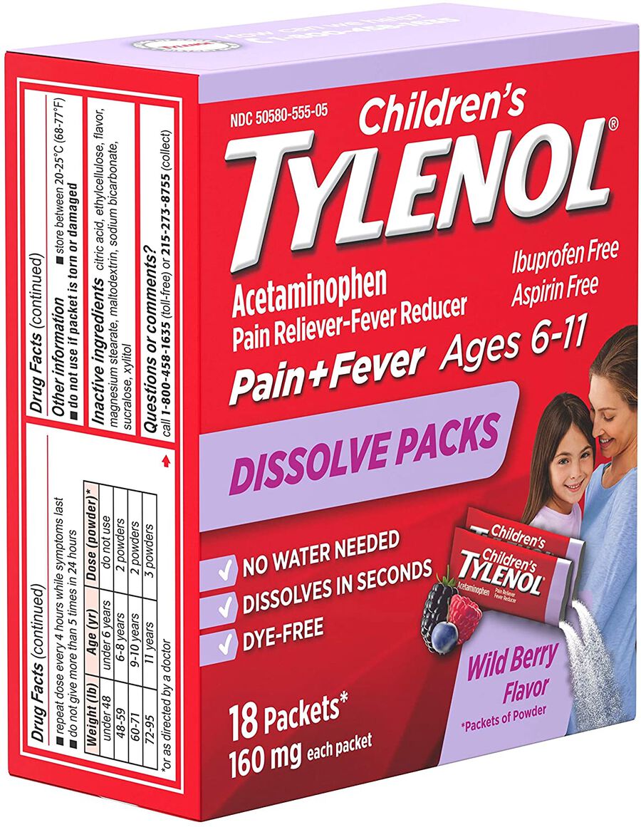 Tylenol Children's Pain and Fever Powder Packs, Berry Flavor